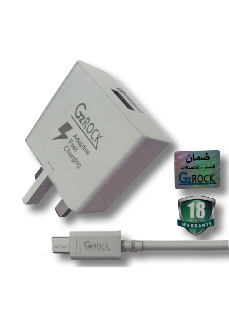جي زد روك شاحن جداري مع كيبل USB ميكرو 1 متر –حماية متعددة – متوافق مع جميع الهواتف – تصميم مدمج وخفيف - Image 3